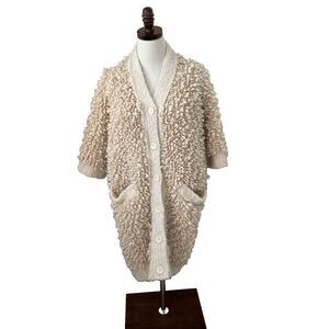 Cardigan Wool Blend Cream Chunky Knit Popcorn Open Front Small Hotel Particulier